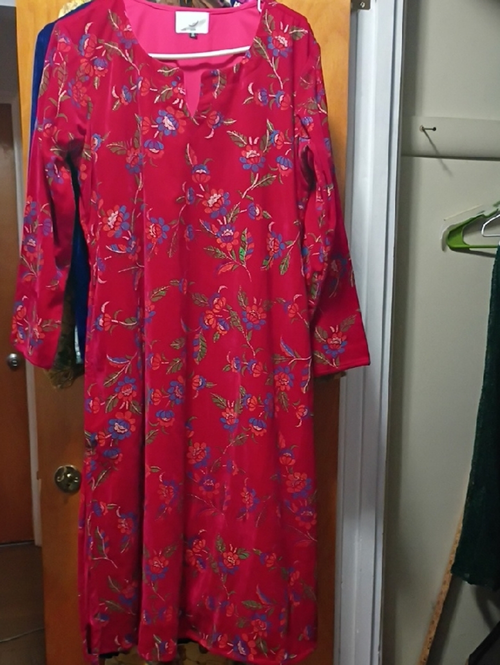 Red Floral Long Sleeve Midi Dress